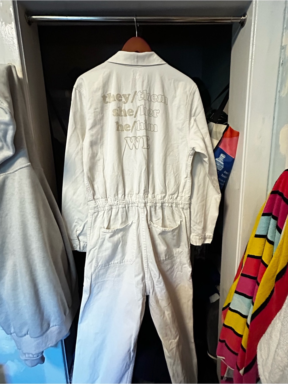 Levi's White Cotton Jumpsuit with Pronoun Embroidery